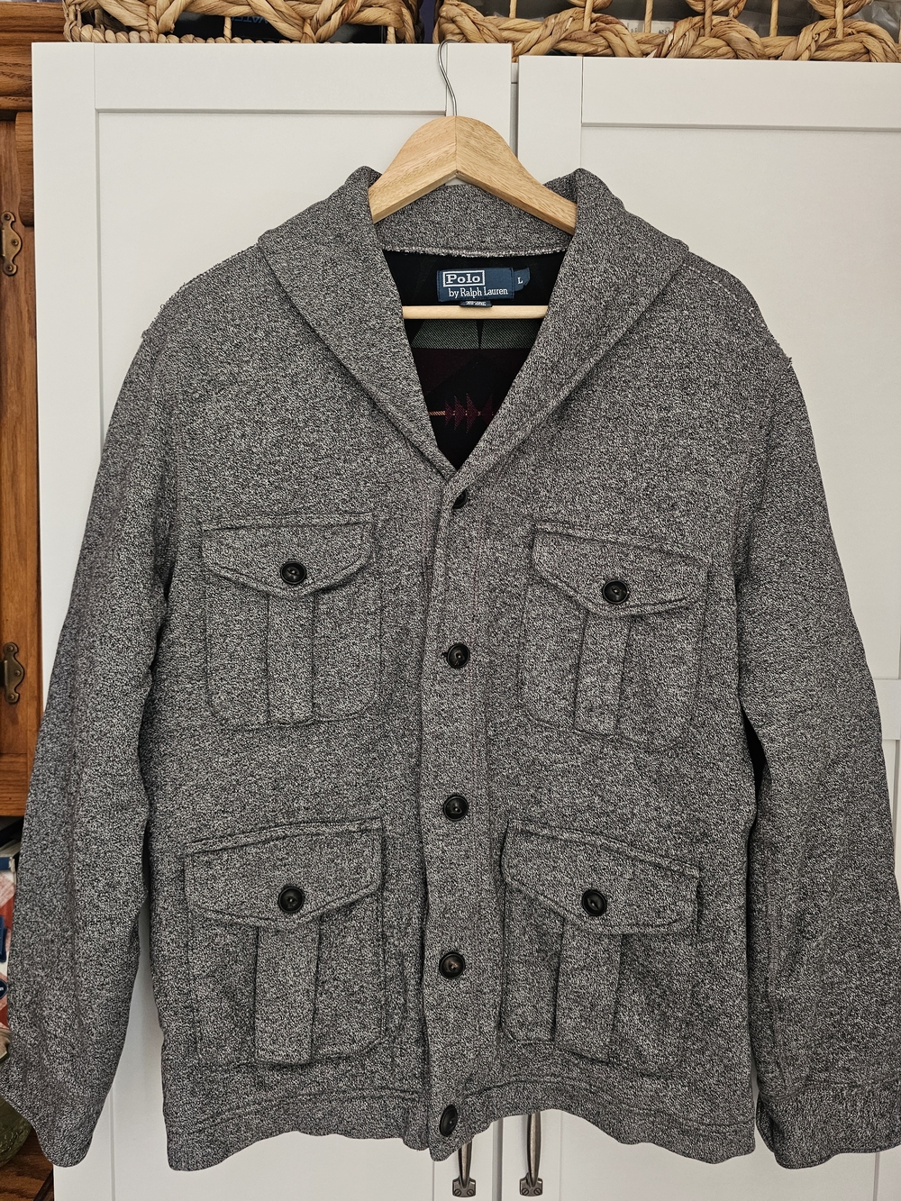 Polo Ralph Lauren Aztec Utility Shawl Collar Cardigan Jacket Mens Large Gray